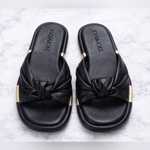 Coach Black Slide Sandals with Gold Accent - Picture 3 of 12